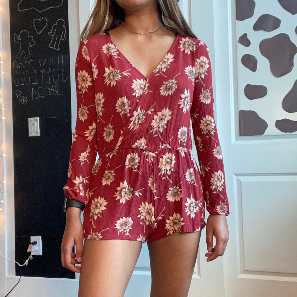 Maroon floral romper